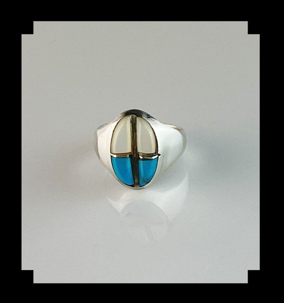 Vintage Navajo Rolled Inlay Ring - image 1