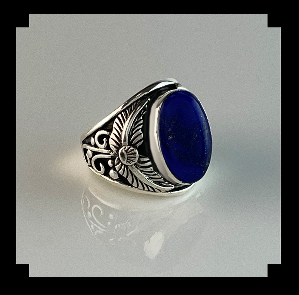 Anello con cabochon di Lapislazzuli ovale e Argento 925 - Anelli Anello con cabochon di Lapislazzuli ovale e Argento 925 - Anelli