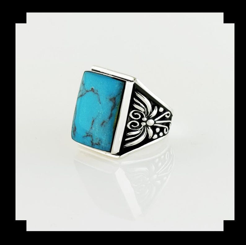 Handcrafted Sterling Silver and Kingman Turquoise Men's Ring Size 10 1/ ...