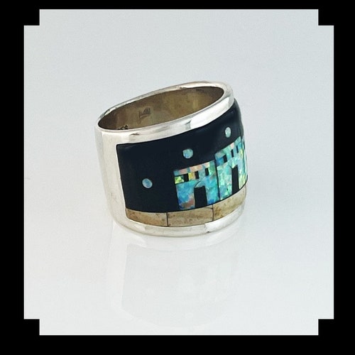 Sterling Onyx and Opalite Inlay Ring Sizes 6 shops 1/2 and 8 1/4
