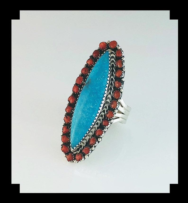 Navajo Turquoise and Multi Stone Spiny Oyster Ring