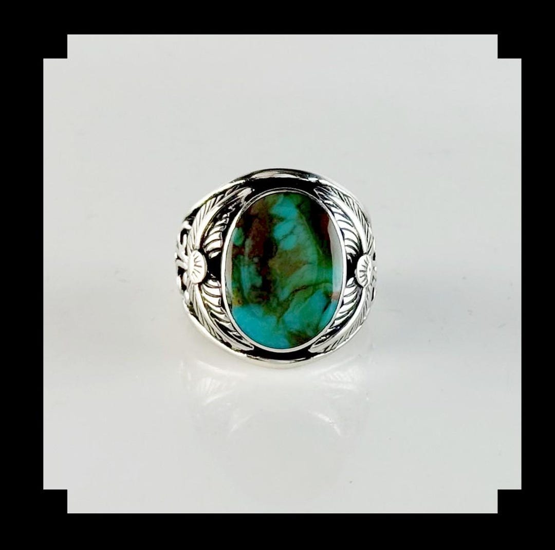 Handcrafted Sterling Silver and Kingman Turquoise Men's Ring Size 12 1/ ...