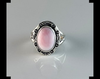 Handcrafted Sterling and Pink Mother of Pearl Ring  Size 7 1/4