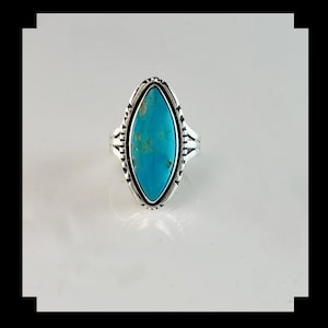 Handcrafted Sterling and # 8 Turquoise Ring  Size 9 1/4