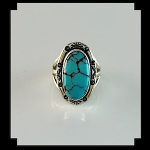 Handcrafted Sterling and # 8 Turquoise Ring  Size 9