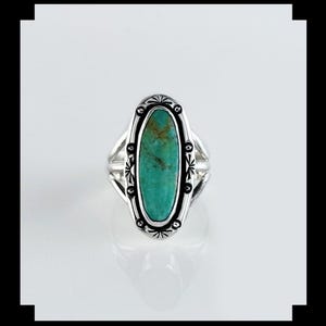 Handcrafted Sterling and Royston Turquoise Ring  Size 8