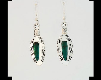 Petite  Sterling and Turquoise Feather Earrings