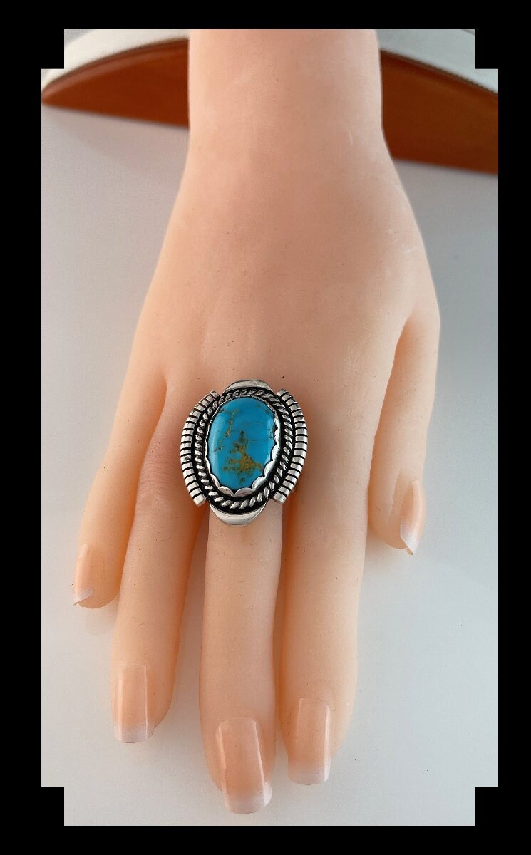 Sterling and Kingman Turquoise Ring Size 9 3/4 - Etsy