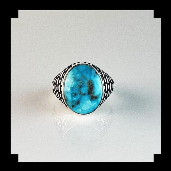 Handcrafted Sterling and Blue Ridge Turquoise Men's Ring   Size 11