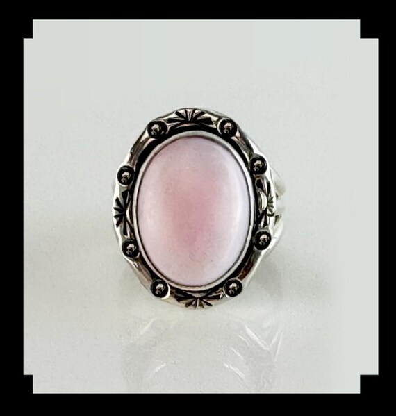 Handcrafted Sterling and Pink Mother of Pearl Ring Size 1/2