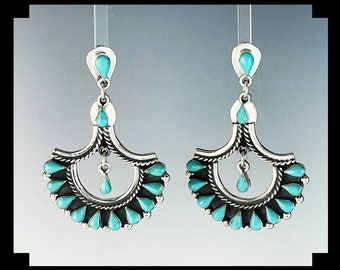 Graceful Sterling and Turquoise Earrings Taxco Mexico