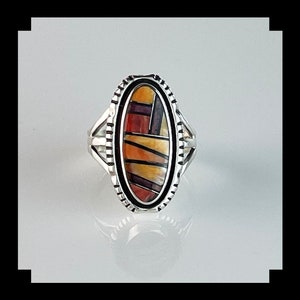 Handcrafted Sterling and Inlay Spiny Oyster Ring  Size 9 1/4