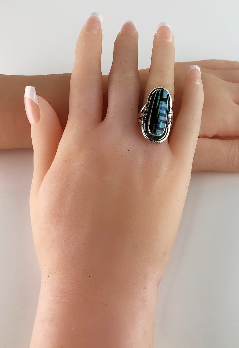 Native American Onyx and Opalite Inlay Ring Size 7 14