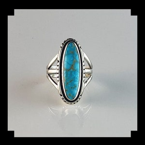 Handcrafted Sterling and # 8 Turquoise Ring  Size 8