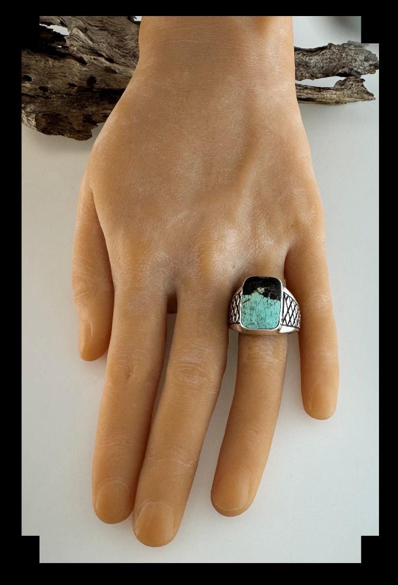 Anello con zaffiro verde acqua Art Déco certificato naturale AAA : argento sterling 925, fatto a mano - Italia