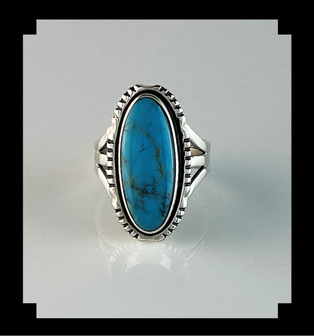 Sterling Silver Kingman Turquoise Adjustable Cross Marked Ring