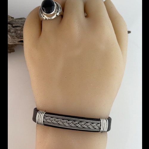 Sterling and shops Leather Unisex Bracelet