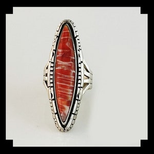 Sterling and Long Slender Spiny Oyster Ring   Size 7