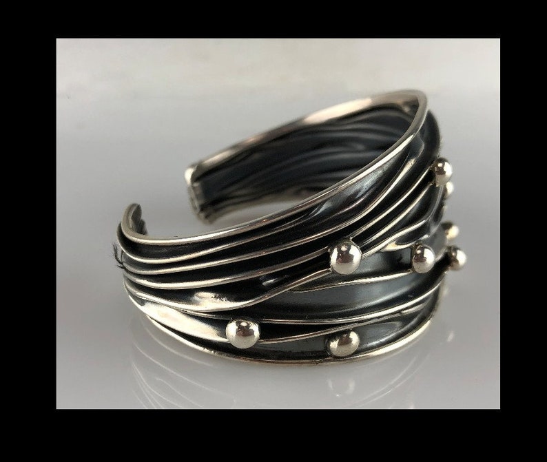 Unique Wrinkled and Studded Sterling Bracelet