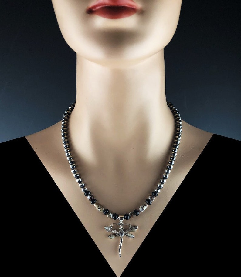 White Fox Creation Sterling and Wild Horse Magnesite Inlaid Dragonfly