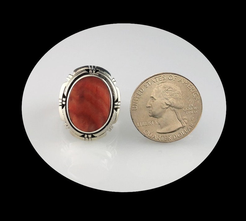 Navajo Sterling and Spiny Oyster Ring Size 10 14