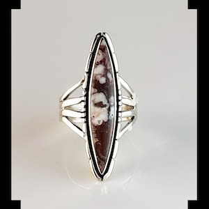 Long Slender Sterling and Wild Horse Magnesite Ring  Size 9