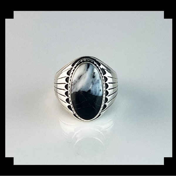 Handcrafted Sterling and White Buffalo Ring  Size 8 3/4