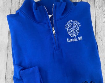 Personalized Neuroscience Quarter Zip Sweatshirt, Neuroscience Nurse, Quarter Zip Pullover, Register Nurse, Graduation Gift