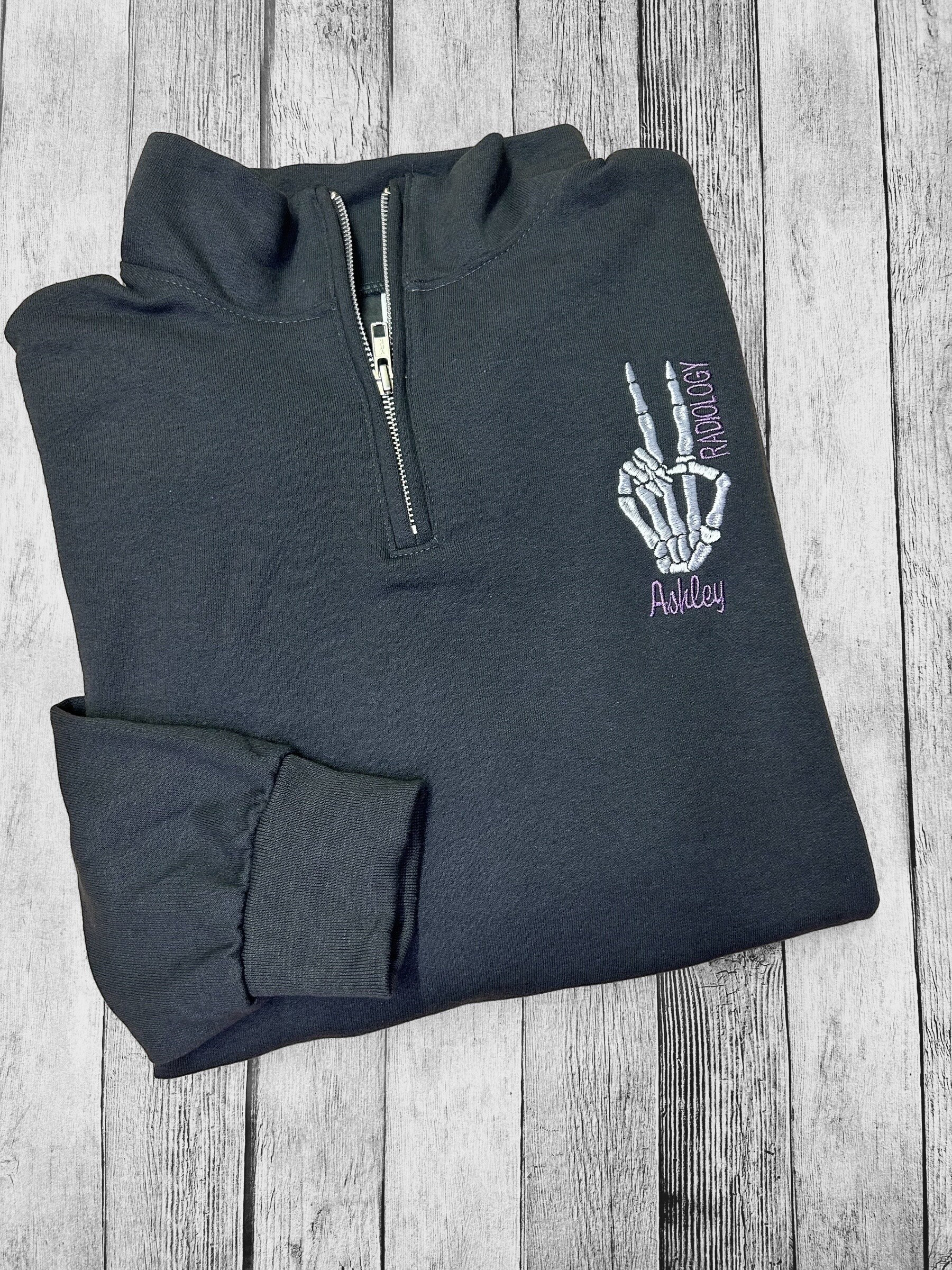 X-ray Tech Quarter Zip Sweatshirt Radiology Technologist XRay Tech Occupational Jacket Rad Tech Graduation Gift Peace hand Custom Radiology