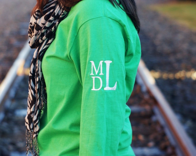 Sleeve Monogram or Left Chest Monogram Long Sleeve Tshirt Etsy