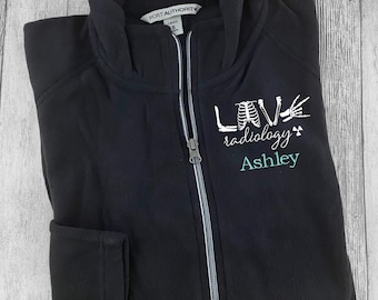 Personalized Skeleton X-Ray fleece jacket, Radiology, Occupational Jacket, Rad Tech, Graduation Gift, X-ray Tech, Custom Radiology Jacket