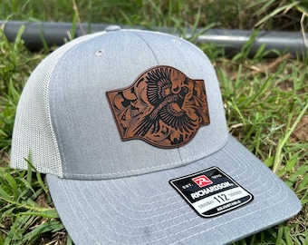 Richardson 112 Trucker Hat, Laser-Engraved Pheasant Leatherette Patch Cap