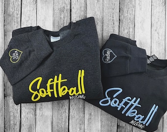 Embroidered Softball Puff Sweatshirt Mom Sweatshirt Baseball Mom Mother’s Day Gift Softball Mom Volleyball Mom