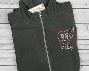 Personalized Nurse Fleece Jacket | Embroidered Medical Microfleece | Custom Name Workwear