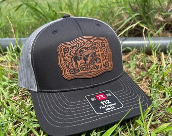 Western Horse Cross Leather Patch Hat | Richardson 112 Trucker Cap