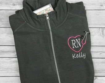 Personalized RN fleece jacket, Nursing Jacket, Graduation Gift, Registered Nurse, LPN, Occupational Jacket