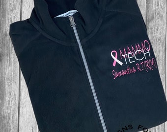 Mammo Tech fleece jacket, Breast Cancer Ribbon, Radiology Technologist, Occupational Jacket, Rad Tech, Graduation Gift, Mammography