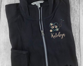 Personalized Paw Fleece jacket Veterinarian Tech Graduation Gift Animal Lovers Occupation Gift Fleece Jacket Vet Tech Custom RVT Jacket