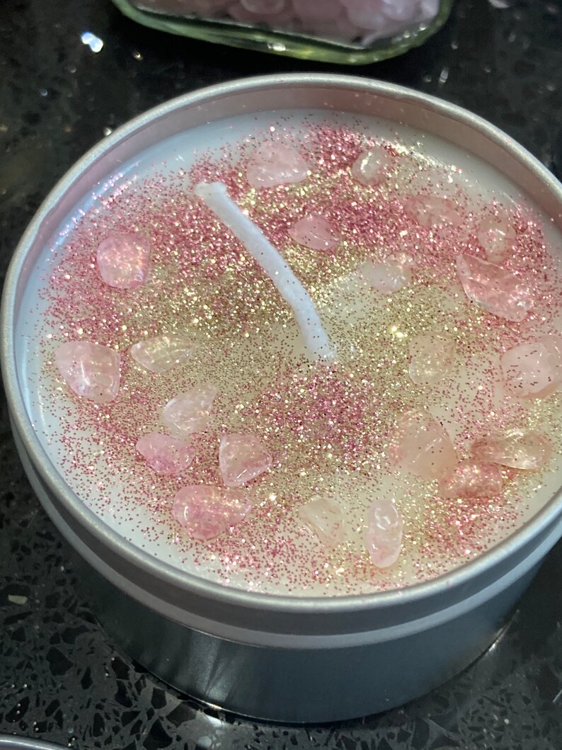 Love Candles Scented Candles Rose Quartz Crystal Candle Etsy