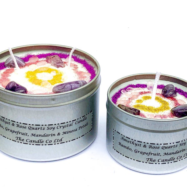 Amethyst & Rose Quartz Crystal Infused Scented Candle - Metaphysical Candles