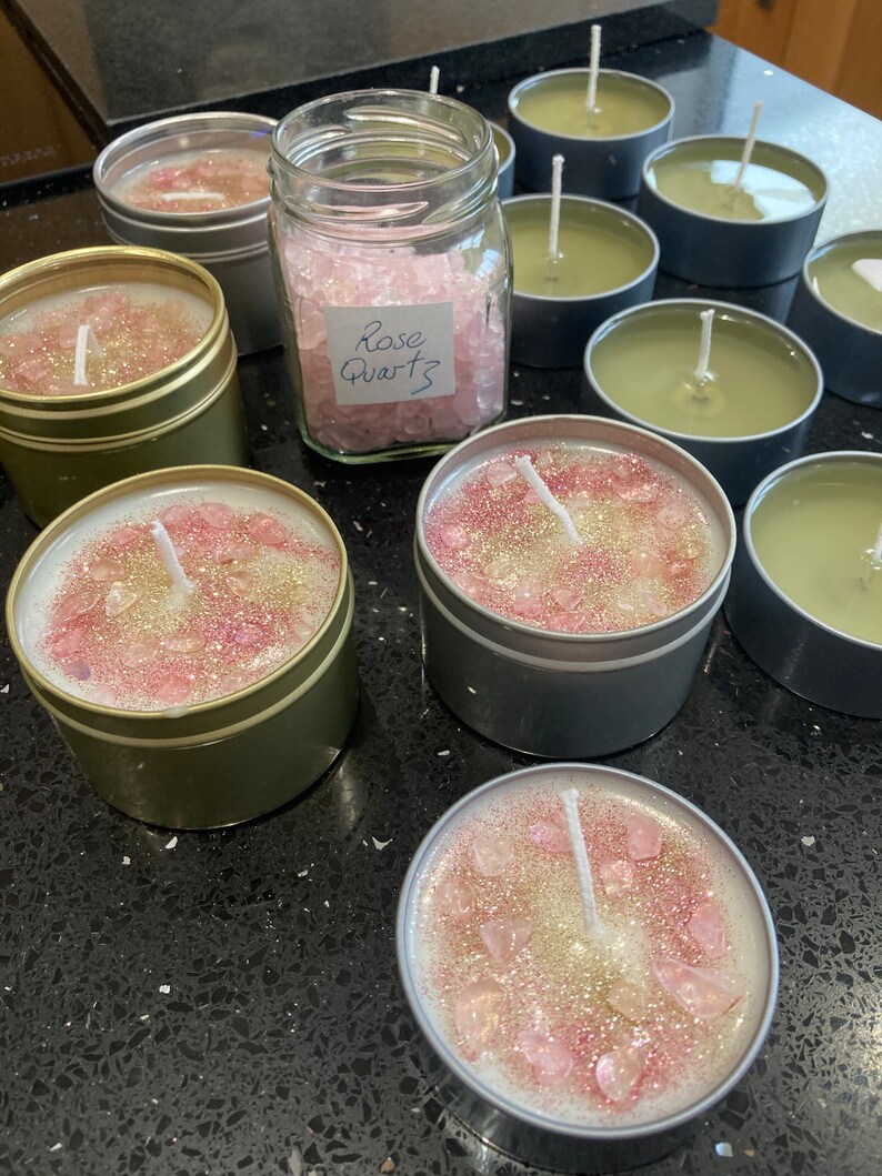 Love Candles Scented Candles Rose Quartz Crystal Candle Etsy