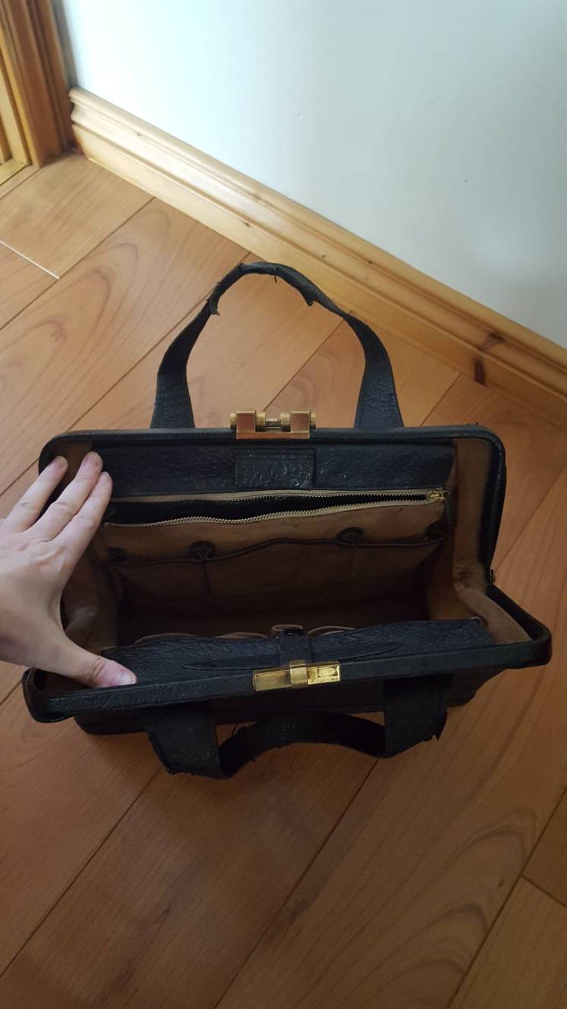 Vintage Navy Briefcase Attache Case Bag With Internal Storage Pockets ...