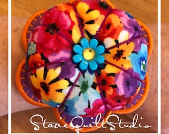 Wrist Pincushion - Bright Floral pin cushion