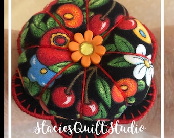 Flower Wrist Pincushion - Mary Cherries - Wrist pin cushion