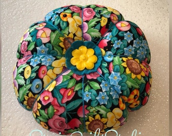 Pincushion - Jumbo Pincushion - Mary Sunflowers and Posies fabric- XL Pin Cushion