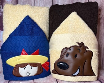 Kids Hooded Towels - Book Characters - Madeline - Junie B - Kids Bath Towels - Kids Beach or Pool Towel - Children's Peeker Towel