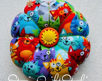 Jumbo Pin Cushion - Bright Funny Cats - Kitty - XL Pincushion
