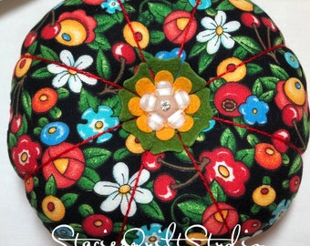 Pincushion - Jumbo Pincushion - Mary Posies and Cherries fabric - XL Pin Cushion