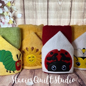 Embroidered Kids Hooded Towel: Ladybug, Bumblebee, Caterpillar