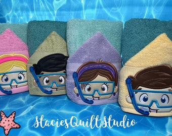 Kids Hooded Towels - Snorkel - Swimmer - Summer Fun - Kids Bath Towels - Kids Beach or Pool Towel - Children's Peeker Towel